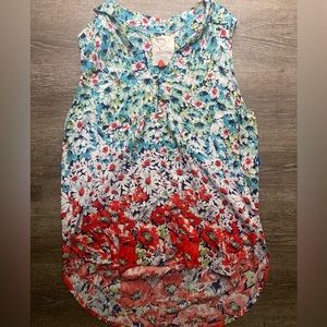 Anthropologie Blue and Red Floral Blouse Size Small